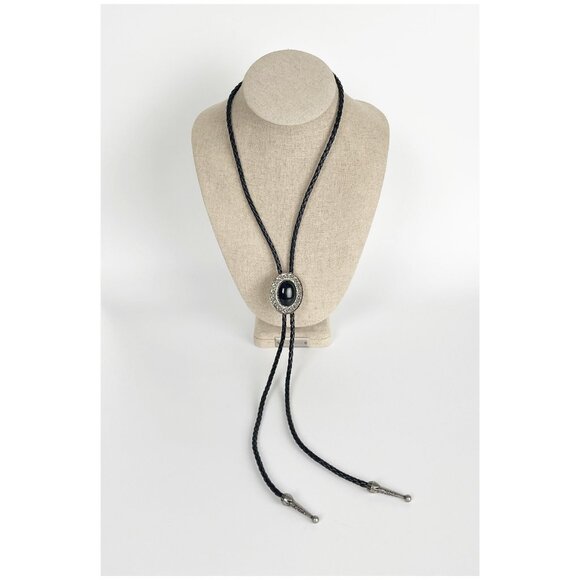 Vintage Bolo Tie Leather Silver Boho Western Cowgirl Bohemian Necklace Accessory - Picture 2 of 10